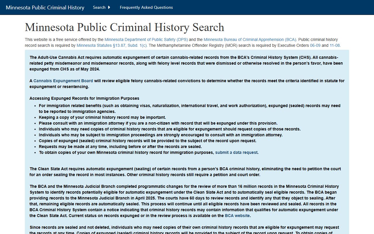 Minnesota BCA Bureau of Criminal Apprehension criminal history search public records