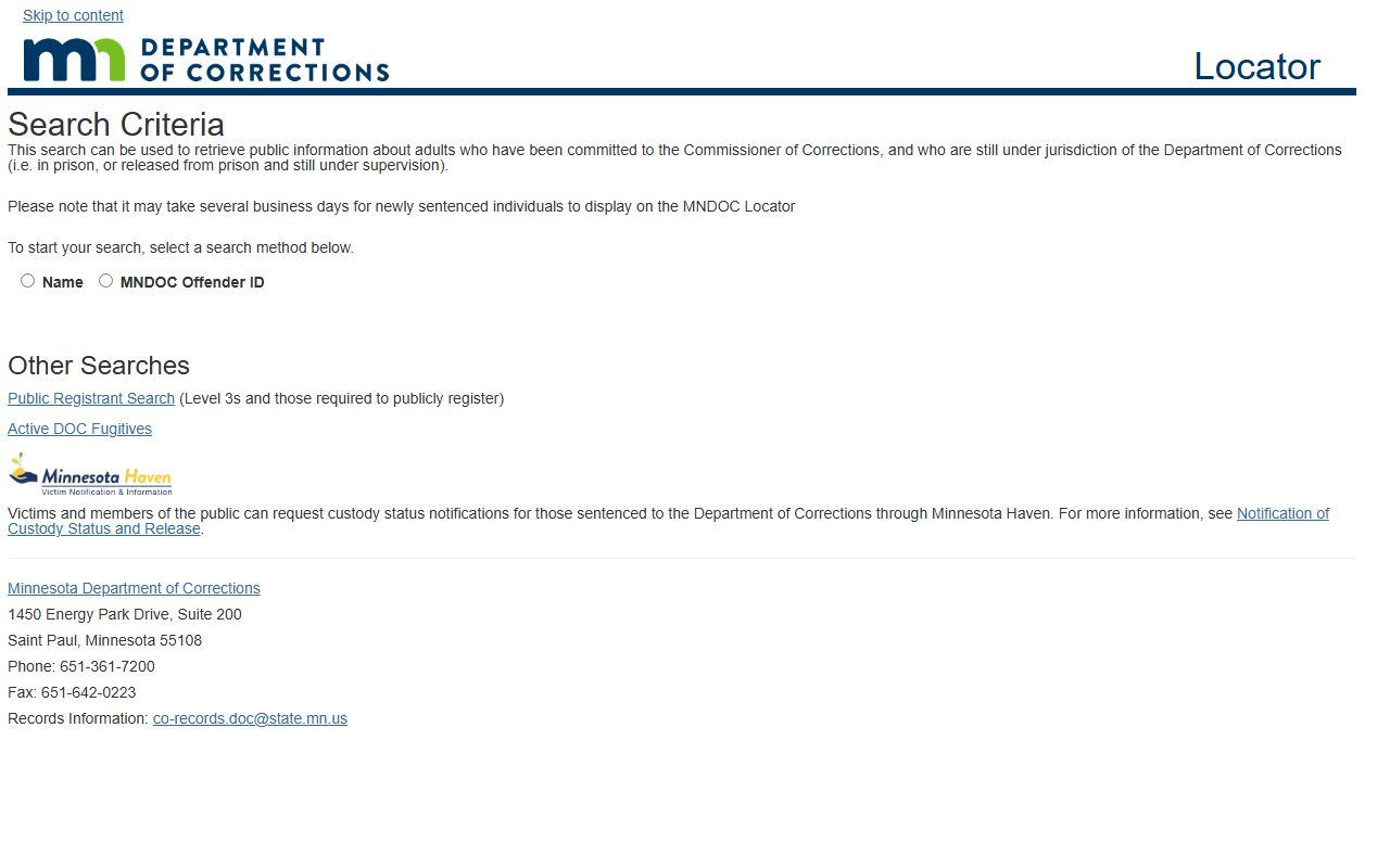 Minnesota Department of Corrections DOC inmate locator public records search