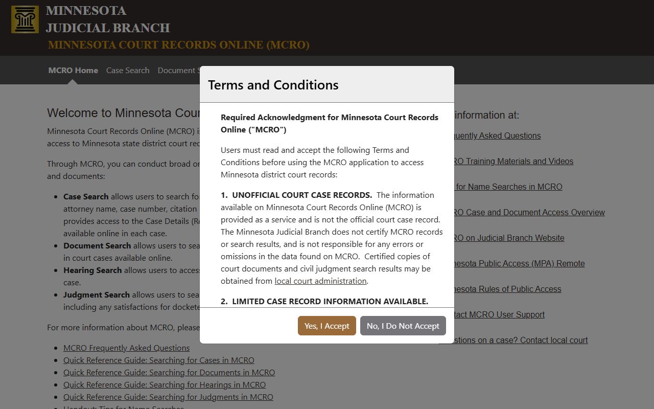 Minnesota Court Records Online MCRO public records search portal